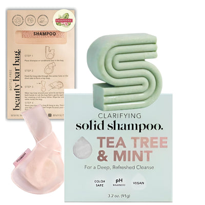 Anti Dandruff Tea Tree & Mint Shampoo Bar Clarifying Shampoo Bar(Includes Kitsch Products) & Beauty Soap Bar Bag Bundle-Includes a Prosperina Card